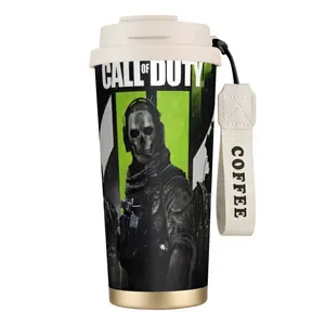 Call of Duty Fan Stainless Steel Thermal Vacuum Insulated Flask - Portable, Stylish, Leak-Free Dual-Drink Coffee Water Bottle with Lid, Strap for University, LAN Parties