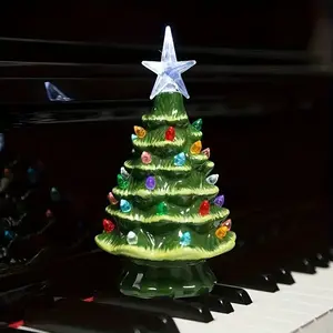 Lighted Ceramic Traditional Christmas Tree, Tabletop Decorations, Light Up Tree for Christmas Decoration, Holiday Home Decor