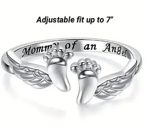 Adjustable Letter & Wing Design Cuff Ring, Fashionable Jewelry for Women, Elegant All-match Fashion Accessories for Daily Wear, Personalized Angel Ring, Engraved Ring