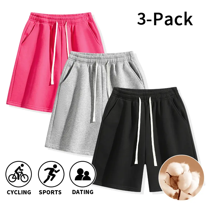 Men’s 3-Pack Cotton Fleece-Lined Sweat Shorts, Elastic Drawstring Waist, Side Pockets, Loose Fit Athletic Shorts for Gym, Cycling, Daily Wear, Dating, and Loungewear