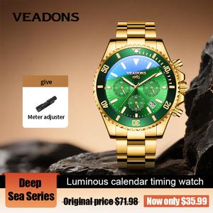 【TikTokShopStockUp】Veadons Men's Luxury Dress Watch, Green Dial, 40mm Stainless Steel Strap, Rotating Quartz Analog, Waterproof Luminous Large Dial Boss Wristwatch summer business