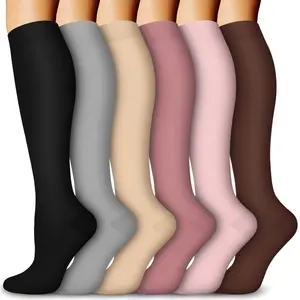 Flimexa Glow 6 Pairs Compression Calf Socks for Women & Men – Breathable Quick-Dry Comfort, Stay-Put Knee-High Fit, Patterned & Dots Style, Ideal for Travel, Work & Casual Wear