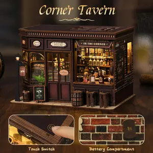 [Corner Tavern]DIY Book Nook Kit,Book Nook Kits for Adults DIY Booknook Model Build DIY 3D Wooden Puzzle Bookend Booknook Bookshelf Insert Miniature Dollhouse Kit for Home Decoration Building Kit