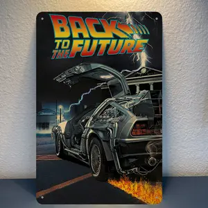 Christmas Gift "Back To The Future" Vintage Metal Steel Tin Sign, 8x12 in - Retro DeLorean Design Wall Art for Man Cave, Home Decor, Plaques & Signs for Office Garage Bar Cafe Classic Movie Ornaments
