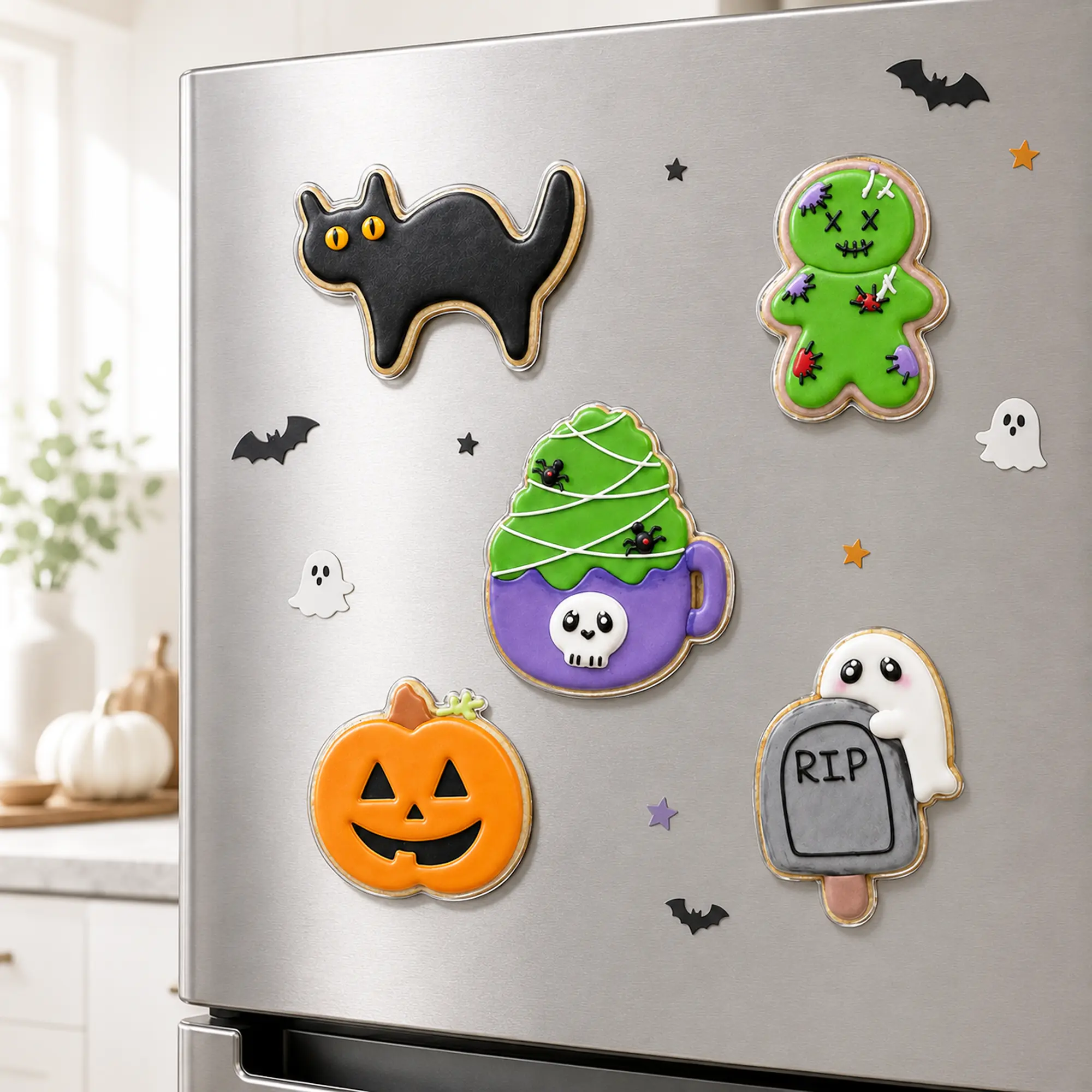 Halloween Fridge Magnets, Cute Pumpkin Ghost Cat Halloween Magnets, Spooky Refrigerator Decor, Halloween Kitchen Decor, Fall Fridge Decorations, Halloween Party Decor, Cute Halloween Gift, Multiple Styles