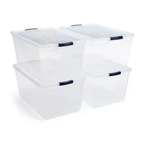 Rubbermaid Cleverstore 95 Quart Clear Plastic Storage Container & Lid, (4 Pack) Boxes Organiser