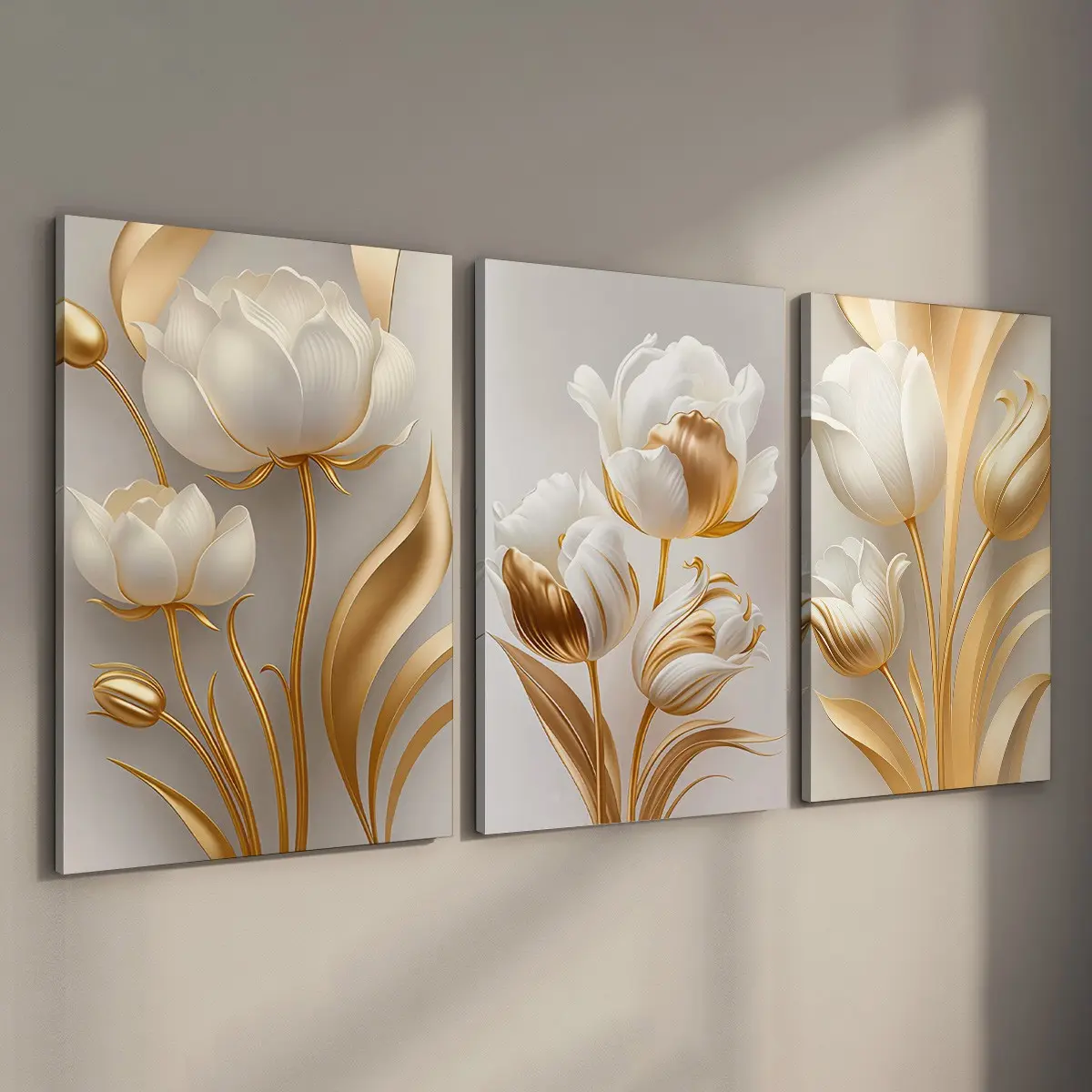 [Ready to Hang] 3Pcs Elegant Spring Floral Wall Art, Home Wall Decor, Modern Abstract Artistic Flower Canvas Prints, Gallery Wrapped Botanical Decor for Living Room & Bedroom, Aesthetic Housewarming Gift Set Decoration