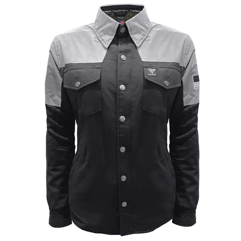 Flannel Reflective Shirt "Alloy Eclipse" for Women - Black and Silver with Pads