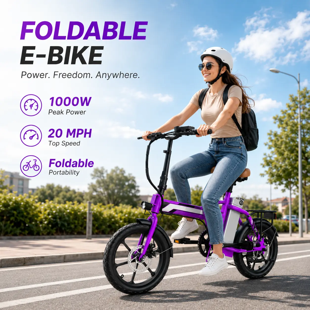 Vibrant Unisex Lightweight Adult Compact Folding Electric Bike - 1000W Peak Motor, 20 MPH Top Speed, 40 mi Max Range, 16" Tires, Dual Disc Brakes, UL-Certified 13.5Ah Battery, Portable City Commuter E-Bike with Folding Frame