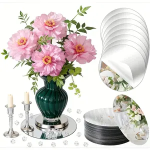 10pcs, 30cm silver circular acrylic mirror table mat, Placemat, wedding table decoration, party candle decoration, party decoration, DIY home decoration, bedroom, living room, office mirror decoration, Tableware, Acrylic Coasters, Round