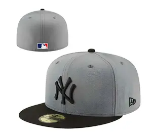 New Era 59FIFTY Fitted Baseball Hat MLB NY Yankees LA Dodgers, Black Flat Brim Cap Size 7 1/4 Streetwear
