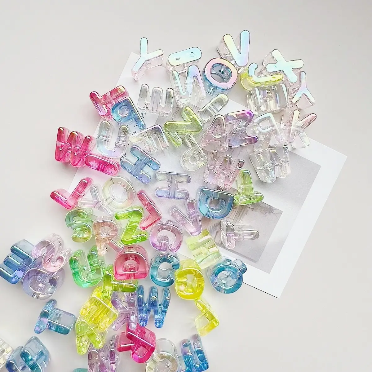 50pcs High-Quality Rainbow Transparent Acrylic Beads, UV Coated Jelly Color Letter Beads, Smooth Texture, DIY Jewelry Supplies, Craft Beads, Alphabet Beads, Acrylic Beads Mix