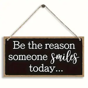 Be The Reason Someone Smiles Today Letter Pattern Wooden Hanging Sign, 1 Count Creative Hanging Decor, Hanging Wall Art, Wall Ornaments, Rustic Farmhouse Design, Hanging Ornament for Home Garden Room, Hangable