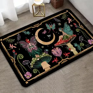 The Psychedelic Forest Fairy Sitting on A Mushroom and Looking Up At The Stars Pattern Welcome Mat Carpets Suitable for Bedrooms Living Rooms and Kitchens As Well As Door Mats for Indoor and Outdoor Entrances Floral Rugs
