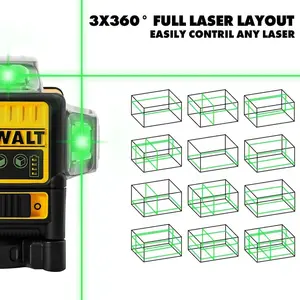 2025 089LG 3 Sides*360 Degree Vertical 12V Lithium Battery 12 Lines Laser Level Horizontal Green Meter Outdoor