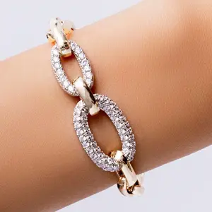 Crystal Silver & Gold Link Bracelet with Elegant Rhinestone Embellishments for Women