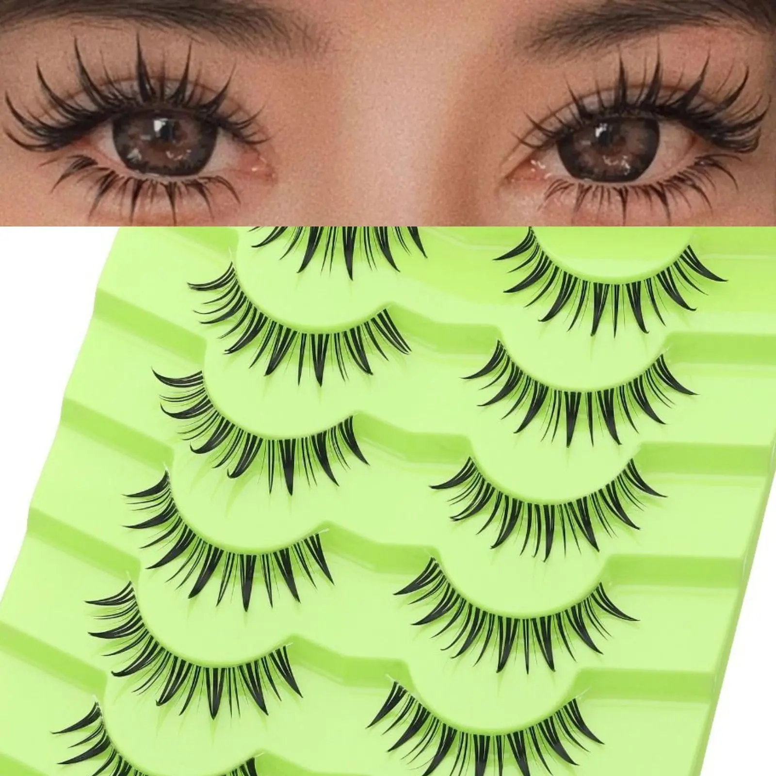 7 Pairs Manga Lashes with Clear Band Japanese Anime Cosplay Eyelashes Spiky Wet Look Lashes 12mm Asian False Eyelashes Clusters (B04-Wet Look Manga Lashes 7 Clusters 10-12MM)