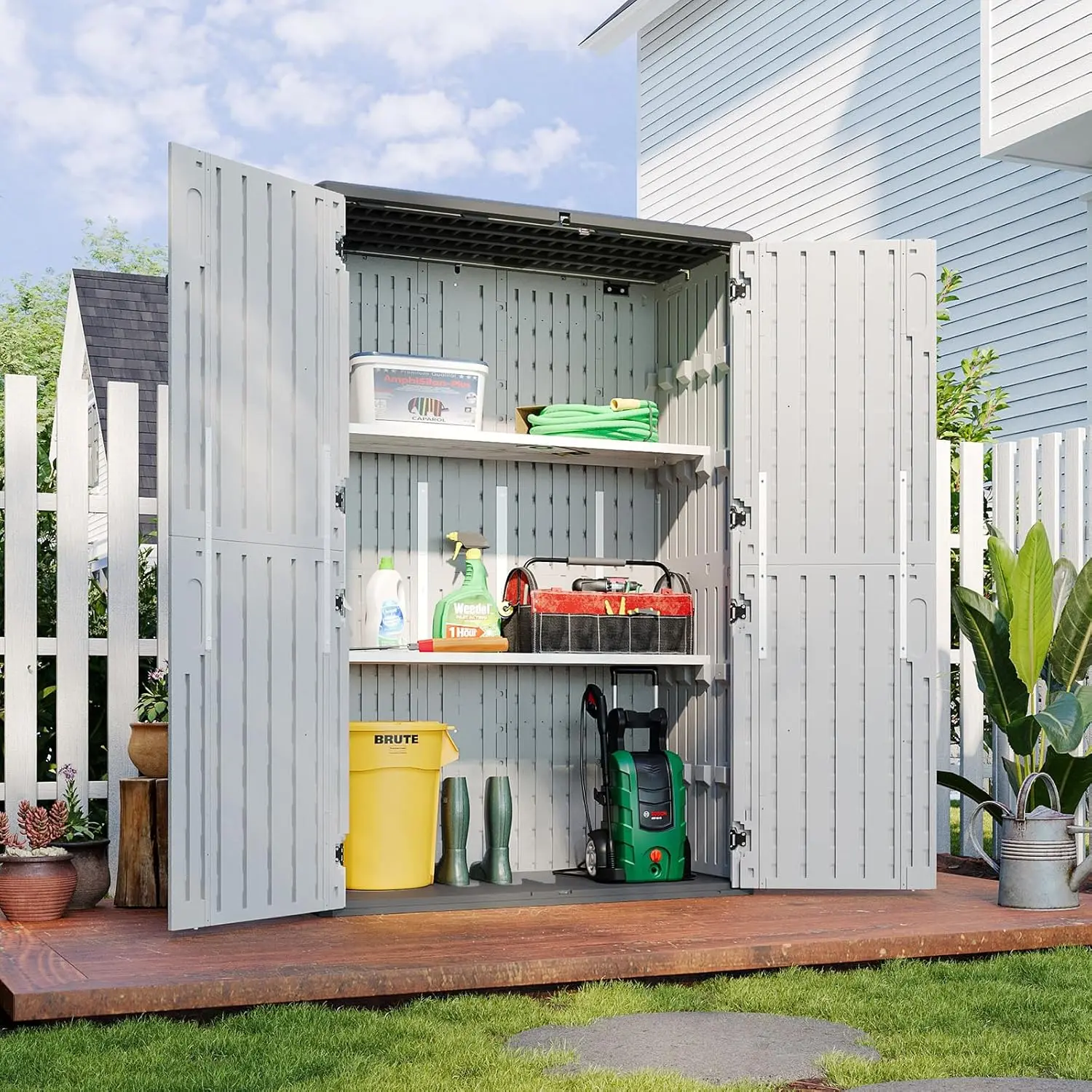 Aoxun 35 Cu.Ft Rectangular Resin Waterproof Horizontal Outdoor Storage Cabinet - 4-Door, 2-Layer, Stable Base, Easy Assembly, Multi-Purpose for Garden Patio Deck (White)