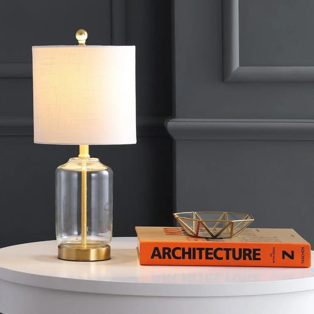 JONATHAN Y Duncan Glass-Metal LED Table Lamp - Nightstand Lamp, Table Night Light, Home Lighting, Decorative LED Lights for Bedroom, Living Room, Decorative Lighting
