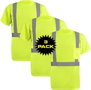 3 Pack High Visibility Short Sleeve Shirt  with Reflective Strips for Enhanced Safety