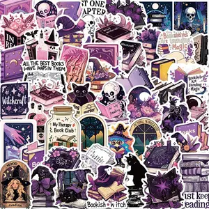 Bookish Sticker Pack, 50pcs/set Creative Book Themed Sticker, Decorative Sticker for DIY Water Bottle, Laptop, Phone Case, Scrapbooking, Halloween