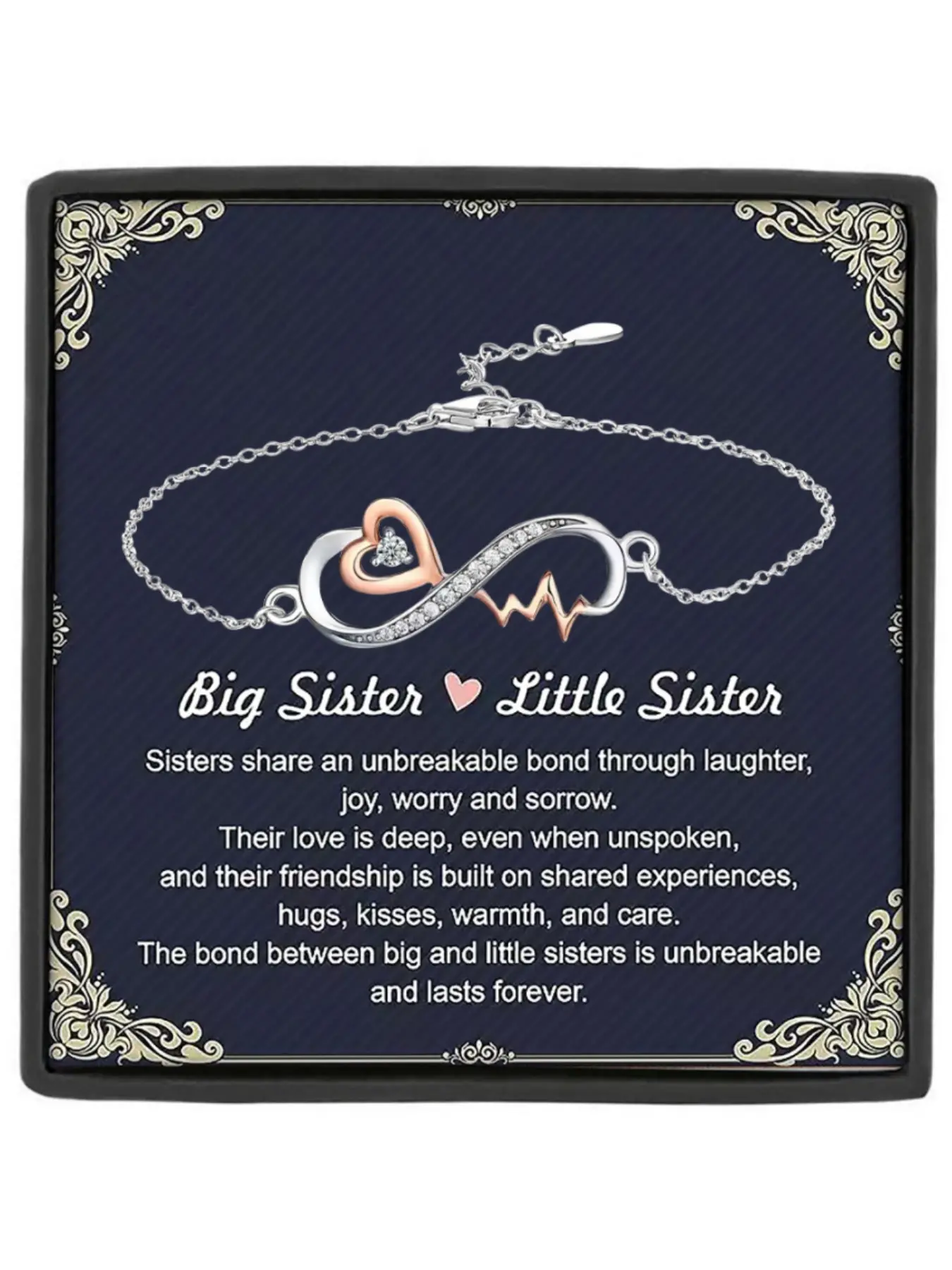 Mother's Day Gift Big Sister Little Sister Heartbeat Bracelet Set Stainless Steel Bracelets Gift Jewelry with Card and Gift Box, Jewelry Gifts, Birthday Christmas Gift for Sisters