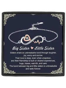 Big Sister Little Sister Heartbeat Bracelet Set Heart Charm Bracelet Gift Jewelry with Card and Gift Box, Birthday Christmas Gift for Sisters
