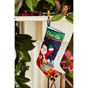 PREORDER FOR 2026: Sleigh Ride Santa Full Size Needlepoint Christmas Stocking