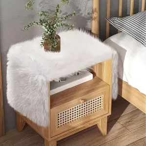 Fur Table Runner, Fluffy White Dresser Runners for Bedroom, Furry Dining Coffee Table Decor, Modern Dresser Cover Top, Fuzzy Bedside End Nightstand Cover, Fall Christmas Room Decor Apron