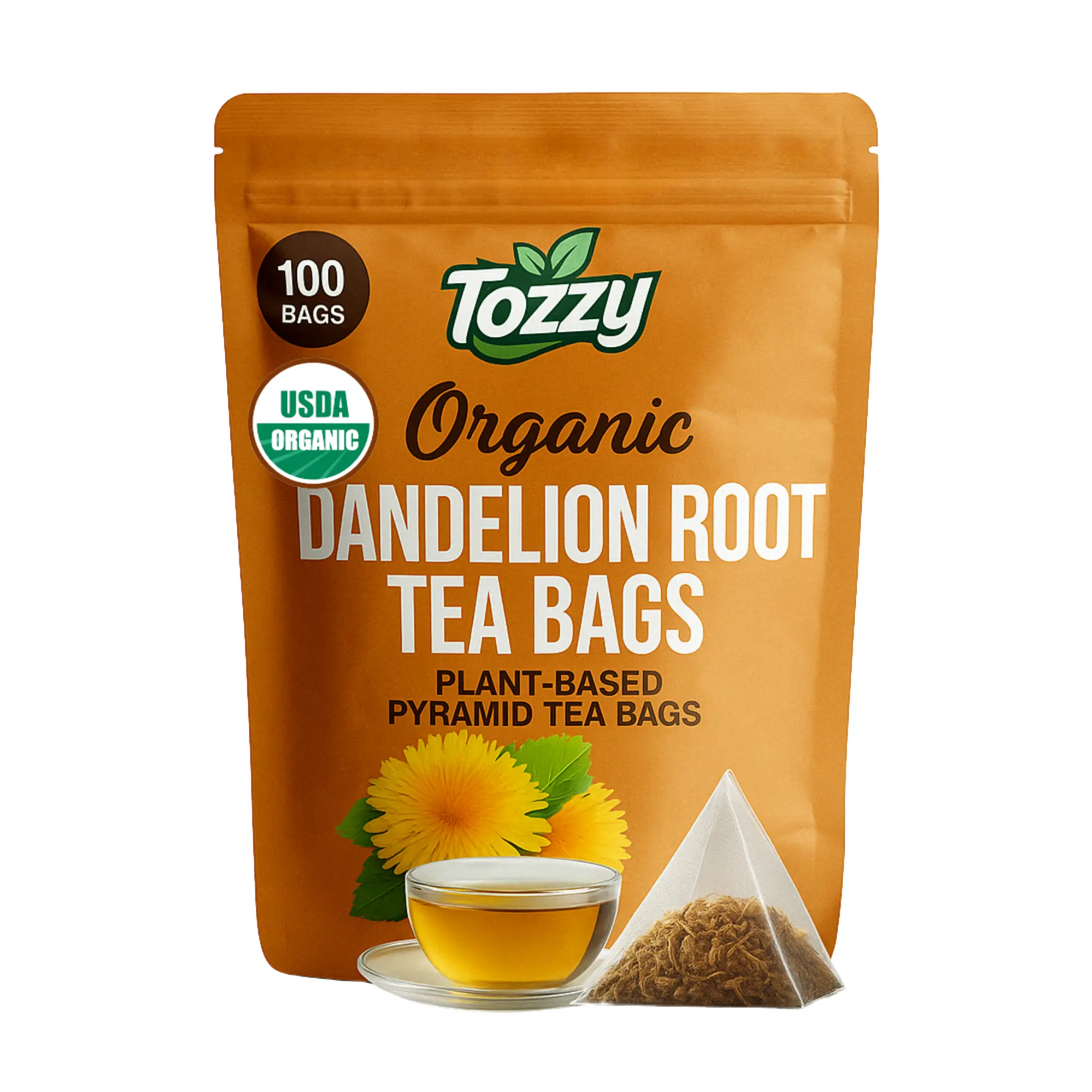 Tozzy Organic Dandelion Root Tea – Liver & Detox Support | 100 Pyramid Tea Bags