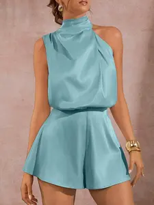 Women's Solid Color Romper, Elegant Chic Romper for Party Holiday Vacation, Ladies Summer Clothes, Womenswear