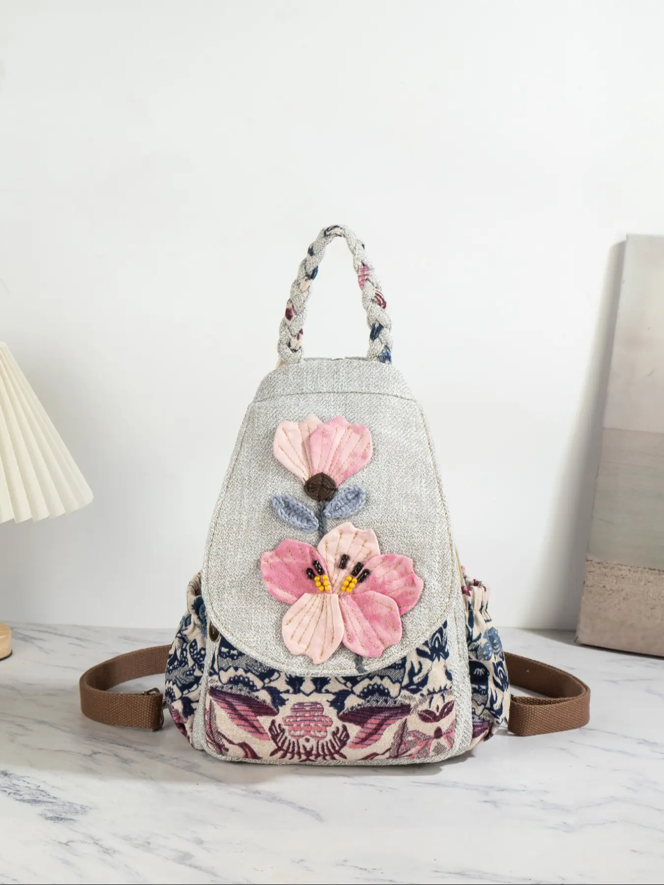 Bohemian Ethnic Style Handwoven Knit Beaded Fashion Backpack, Multi-Layer Flap Design Chest Bag, Two-In-One Shoulder Bag, Random Cut, Boho Style Backpack