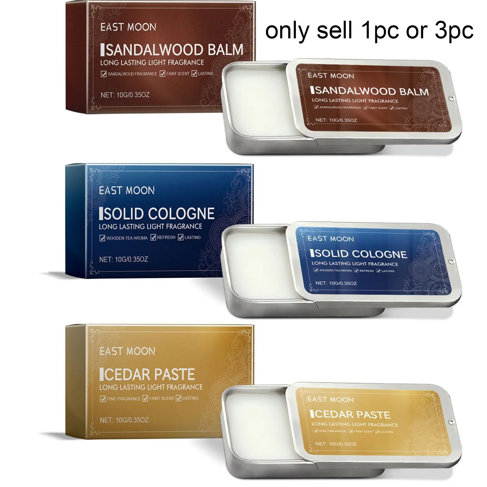 Men's Solid Fragrance Balm, Fragrance Sandalwood, 1/3 Counts Portable Long Lasting Balm, Fragrance Gift for Men, Cologne Scented Body Care Product for Daily Use