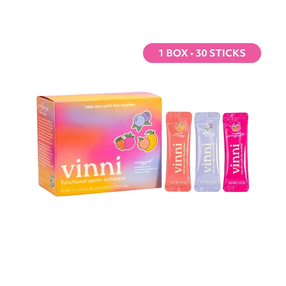 Vinni Apple Cider Vinegar, Variety Pack of 30 Individual Liquid Stick Packs