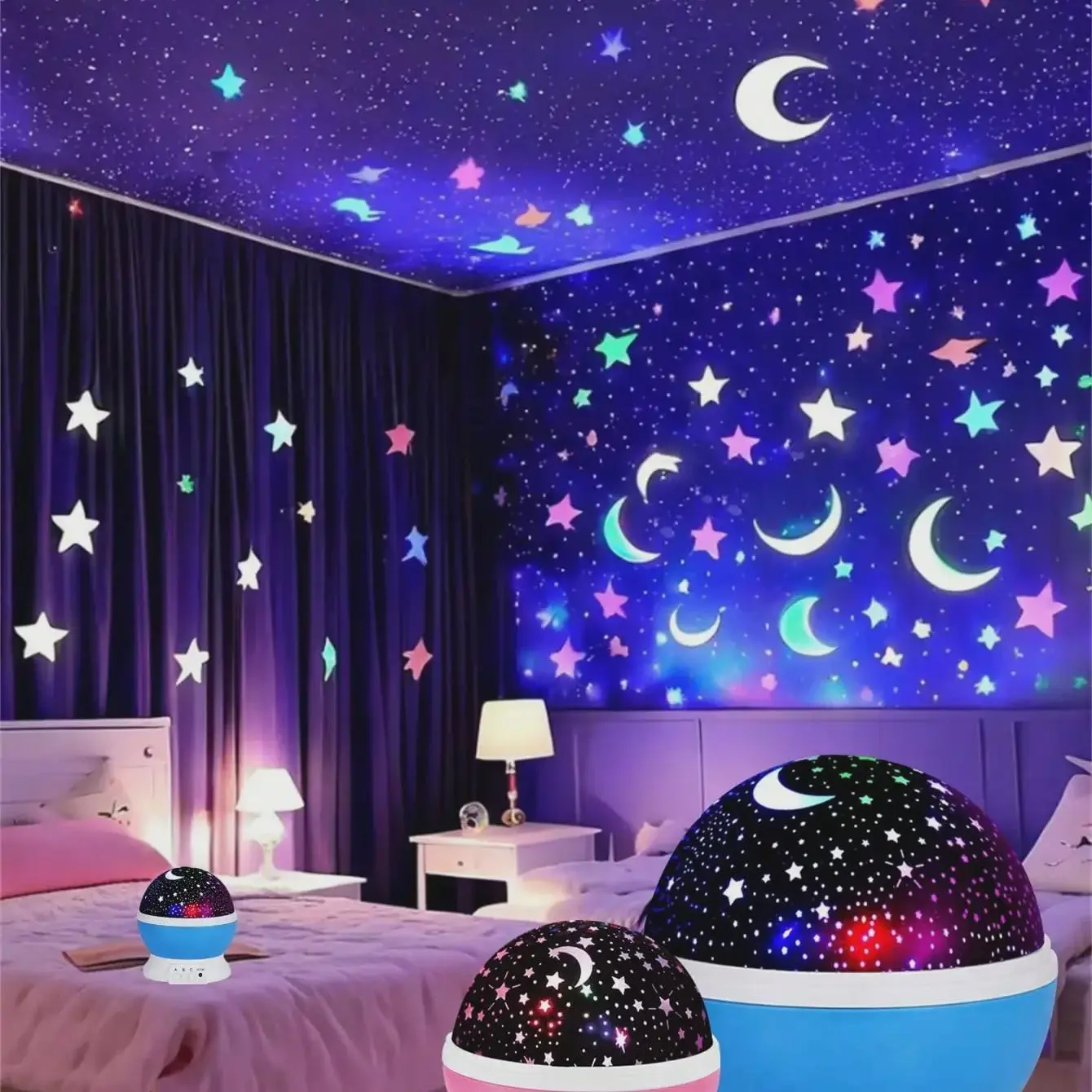 360° Rotating LED Star & Moon Projection Lamp, Suitable For Room Decor, Birthday Gift For Boys And Girls,Perfect gift