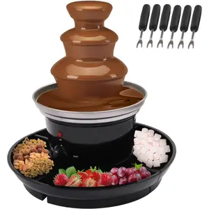 3-Tier Electric Chocolate Fondue Fountain Stainless Steel Party Fountain with Fruit Plate for Birthday Party Wedding Celebration Chocolate Capacity 1 Lbs