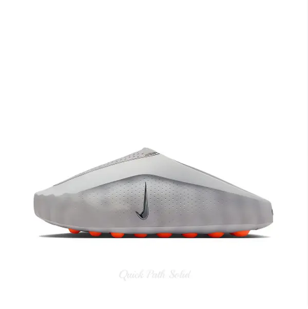 Light Grey Futuristic Mule Slides - Sports Recovery Tech Footwear with Orange Cushioning Sphere Outsole, Perforated Upper, Collectible Sports Shoe