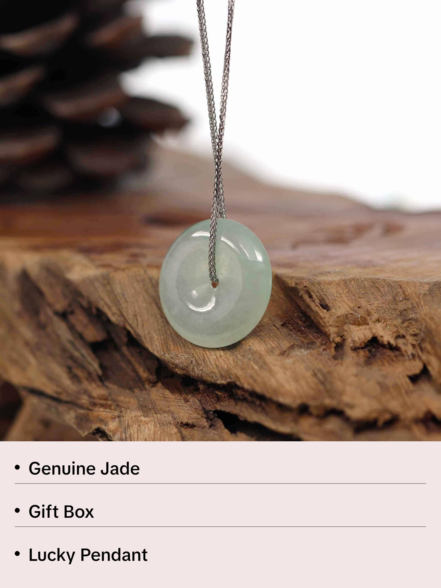Baikalla "Good Luck Button" Necklace Ice Green Jadeite Jade Lucky Ping An Kou Pendant