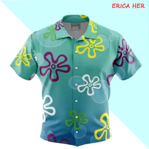 Bikini Bottom Pattern Spongebob Squarepants Button Up Hawaiian Shirt