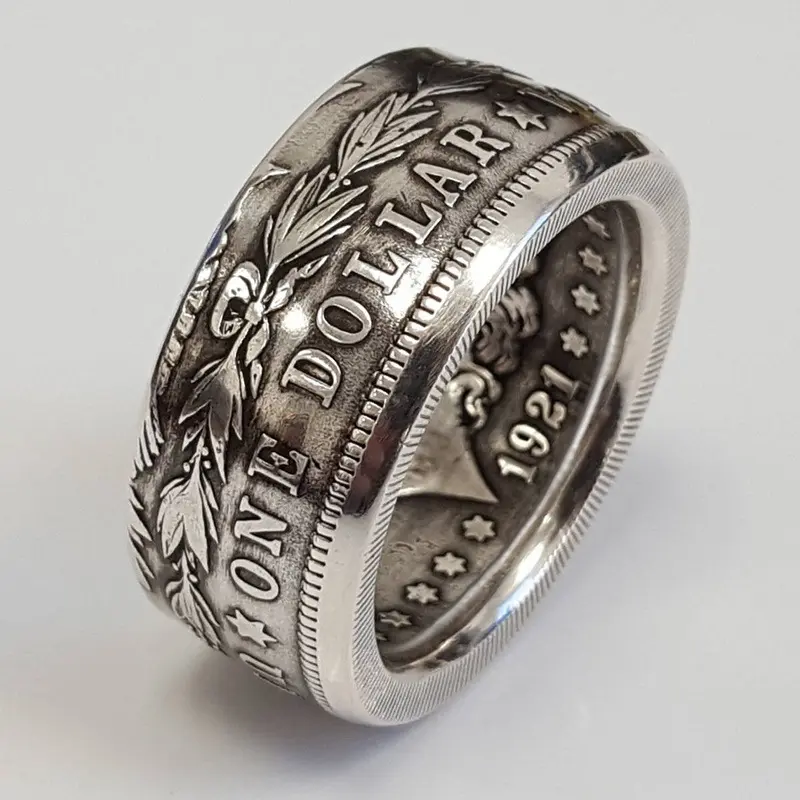Statement Coin Ring with Eagle Design, Metal Costume Jewelry for Adults, Unique Collectibles Accessory Gift, Unisex