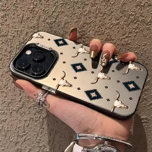 Skull with a bull's head Case for iPhone 16 15 14 Pro Max 13 12 11 XR XS Plus Shockproof Drop Protection Durable PC Smartphone Cover