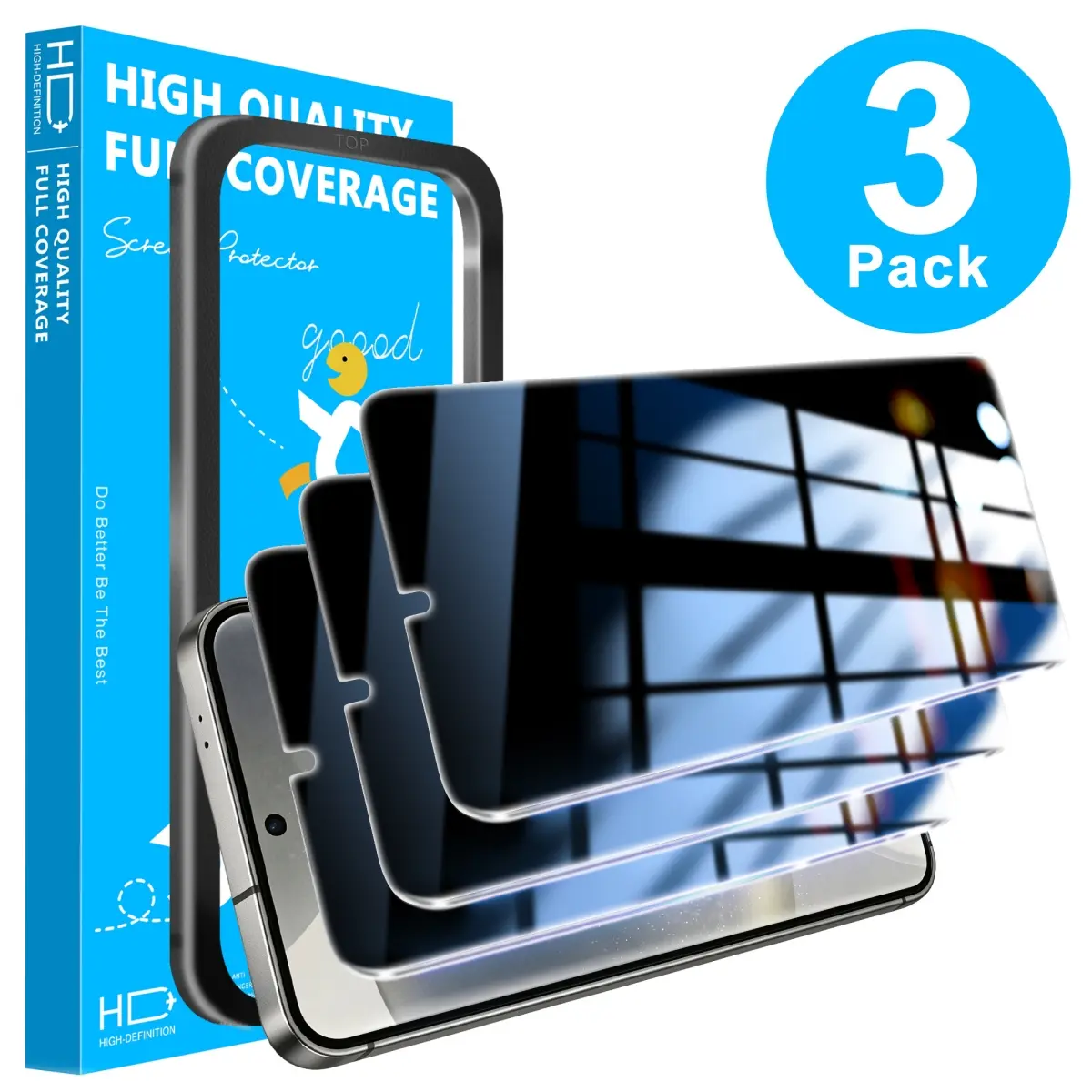 JavoYion 3 Pack for Samsung Galaxy S24 Privacy Screen Protector With Installation Frame, Anti Spy Tempered Glass, Fingerprint Unlock, HD Clear, android galaxy s24 phone case