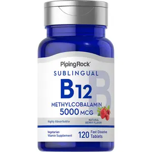 Piping Rock B12 Vitamin 5000 mcg | 120 Tablets | Sublingual Methylcobalamin Supplement |  Berry Flavor, Vegetarian, Non-GMO, Gluten Free