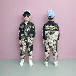 Trendy Color-Blocked Graffiti Faux Denim Outfits for Boys And Girls, Perfect for New Year And Valentine'S Day. These Two-Piece Street Dance Make Great Birthday, Christmas, New Year, And Valentine'S Day Gifts, for Outdoor