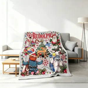 Rudolph the Red - Nosed Reindeer Christmas - Themed Blanket| Sofa Binging Throw, AC Home Blanket, Outdoor Picnic Vibe For Christmas party decor, winter family movie nights, New Year gathering decor Ideal for Christmas, New Year's Day, New Year