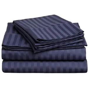 400 Thread Count Egyptian Cotton Queen Sheet Set Stripe Navy Blue, Striped Bed Sheets, Sheets Egyptian Cotton, Soft Bedding Sheet