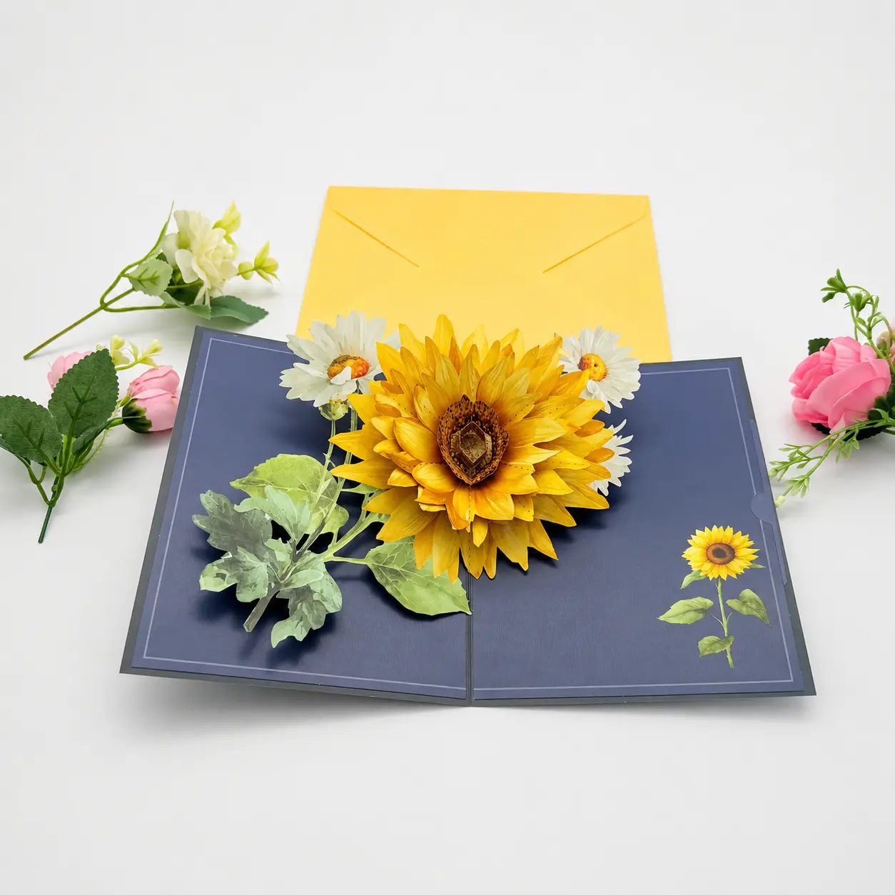3D Sunflower Pop Up Greeting Card with Envelope & Message Card, Floral Greeting Card for Birthday, Mother’s Day, Thank You, Anniversary