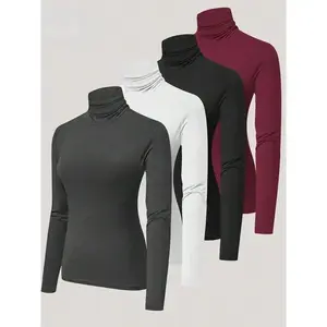 4-Pack Women's Turtleneck Shirts - Long Sleeve Baselayer Tops for Fall Fashion & Work