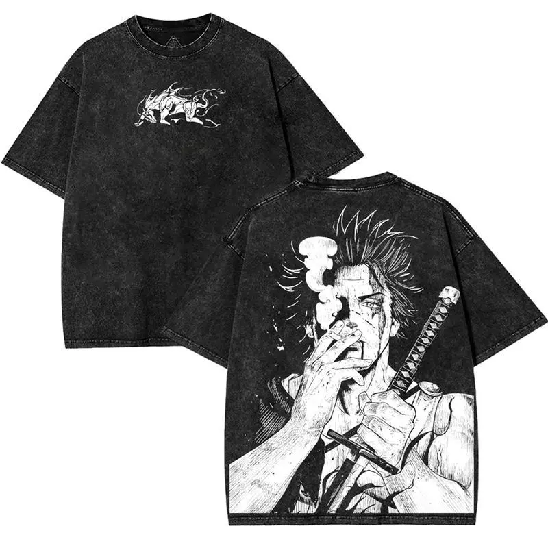 Yami Sukehiro x Black Bulls Black Clover Anime Double Printed Vintage Washed Tee Top Anime graphic Soft Casual graphic tee Everyday Fit