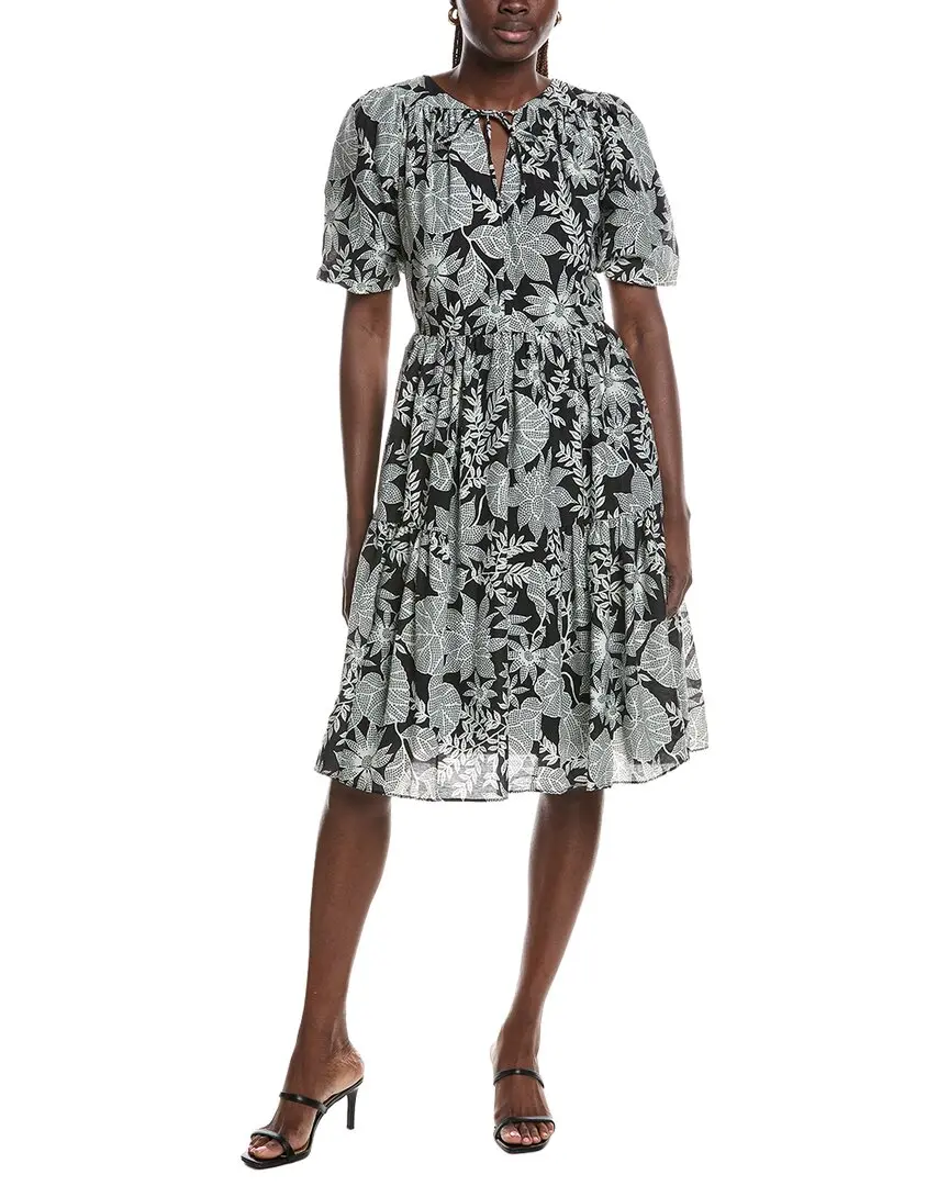 Brooks Brothers Puff Sleeve Linen-Blend Midi Dress